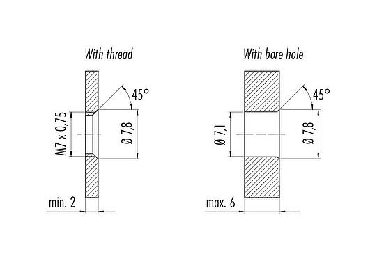 Assembly instructions / Panel cut-out M5 Female panel mount connector, Contacts: 3, unshielded, single wires, IP67, UL 2238, M5x0.5, Rear mounting, potted