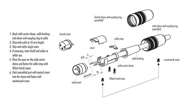 Assembly instructions 09 0338 00 16 - M16 Female cable connector, Contacts: 16, 3.0-6.0 mm, unshielded, solder, IP40