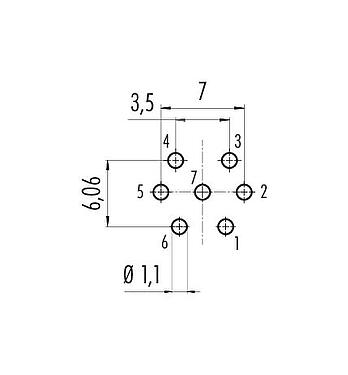 Disposition du conducteur 09 0328 99 07 - M16 Embase femelle, Contacts: 7 (07-a), non blindé, THT, IP40, Montage frontal