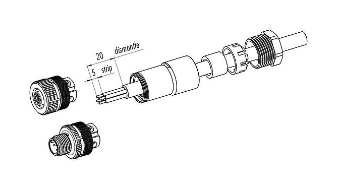 Instructions de montage M12 Connecteur femelle, Contacts: 5, 6,0-8,0 mm, non blindé, pince à visser, IP67, UL 2238, VDE