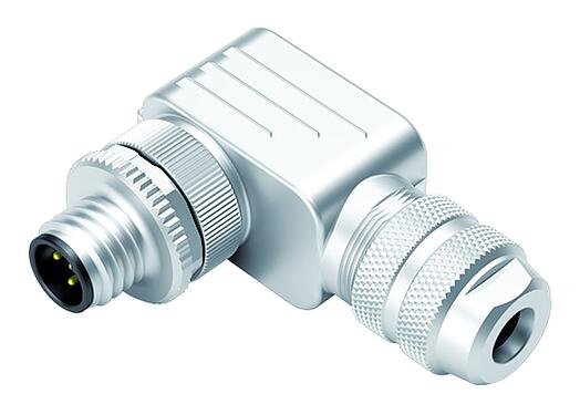 Illustration M12 Male angled connector, Contacts: 5, 6.0-8.0 mm, shieldable, screw clamp, IP67, UL 2238, with shielding ring