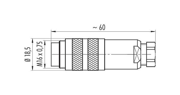 Scale drawing M16 Male cable connector, Contacts: 8 (08-a), 4.0-6.0 mm, shieldable, crimping (Crimp contacts must be ordered separately), IP68, UL 2238, AISG compliant