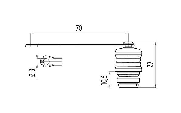 Scale drawing Protecting cap, IP67, for male panel mount connector
