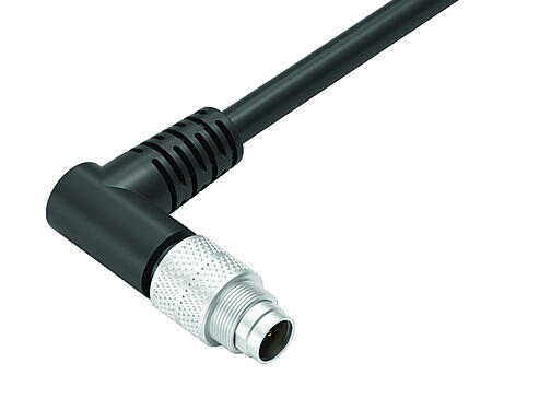 Illustration 79 1409 75 04 - M9 IP67 Connecteur mâle coudé, Contacts: 4, blindé, surmoulé sur le câble, IP67, PUR, noir, 5 x 0,25 mm², 5 m
