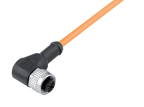 Illustration 77 3434 0000 80003-0200 - M12 Connecteur femelle coudé, Contacts: 3, non blindé, surmoulé sur le câble, IP68, UL, PUR, orange, 3 x 0,34 mm², pour les applications de soudage, 2 m