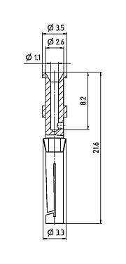 Scale drawing 61 0897 139 - RD24 / Bayonet HEC - Socket contact, 100 pcs.; Series 692/693/696