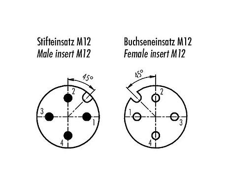 Contact arrangement (Plug-in side) 09 5240 00 04 - M12/M12 Lead-through for control cabinet, Contacts: 4, shielded, pluggable, IP67, M12x1.0