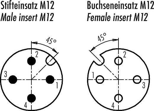 Polbild (Steckseite) M12 Schaltschrankdurchführung, Polzahl: 4, geschirmt, steckbar, IP67, M12x1,0