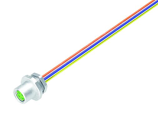 Ilustrace M8 Přírubová zásuvka, : 4, nestíněný, Splétané vodiče, IP67, M8x1,0, Přední montáž