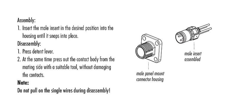 Assembly instructions 99 3433 116 04 - M12 Square male panel mount connector, Contacts: 4, unshielded, single wires, UL