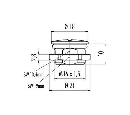 Dessin coté 08 3129 000 000 - M12-A/B/D/K/K/L/S/T/US/X - Capsule vierge, M16x1,5 ; Série 713/715/763/766/813/814/815/825/866/876