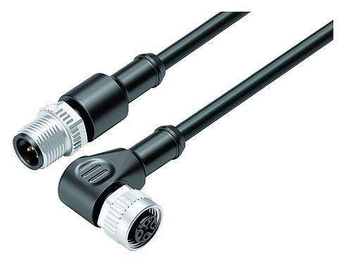 Illustration M12 Connecting cable male cable connector - female angled connector, Contacts: 5, unshielded, moulded on the cable, IP68/IP69K, UL 2238, PUR, black, 5 x 0.34 mm², 2 m