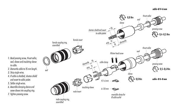 Assembly instructions 99 5614 09 05 - M16 Female cable connector, Contacts: 5 (05-a), 6.0-8.0 mm, shieldable, solder, IP67, UL