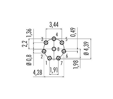 Conductor layout 99 9228 490 08 - Snap-In Female panel mount connector, Contacts: 8, unshielded, THT, IP67