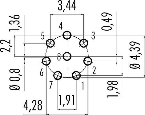 Disposition du conducteur Snap-In Embase mâle, Contacts: 8, non blindé, THT, IP67, UL 2238, M8x0,75, Montage frontal