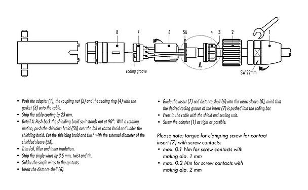 Instructions de montage M23 Fiche d'accouplement, Contacts: 12, 6,0-10,0 mm, blindable, souder (les manchons de mise à la terre avec joint doivent être commandés séparément), IP67