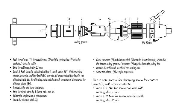 Assembly instructions 99 4627 10 12 - M23 Male coupling connector, Contacts: 12, 6.0-10.0 mm, shieldable, solder, IP67