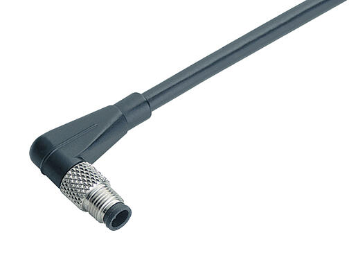 Illustration 77 3457 0000 40003-0500 - M5 Connecteur mâle coudé, Contacts: 3, non blindé, surmoulé sur le câble, IP67, UL, M5x0,5, PUR, noir, 3 x 0,14 mm², 5 m