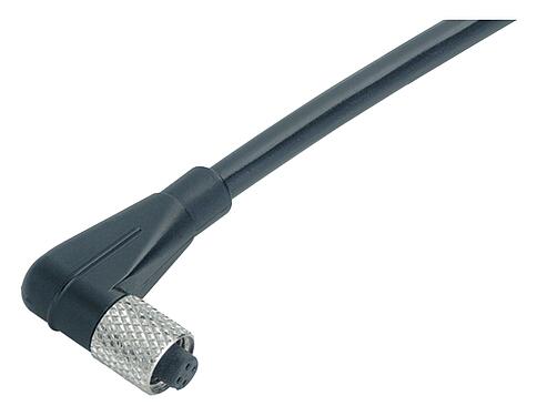 Illustration 77 3454 0000 40004-0200 - M5 Female angled connector, Contacts: 4, unshielded, moulded on the cable, IP67, UL, M5x0.5, PUR, black, 4 x 0.14 mm², 2 m