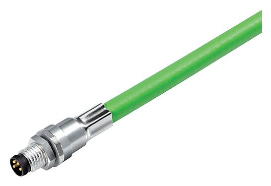 Illustration M8 Embase mâle, Contacts: 4, blindé, assemblés avec câble, IP67, M8x1,0, Ethernet, PUR, vert, 4 x AWG 22, Montage mural arrière, coulé, 0,5 m