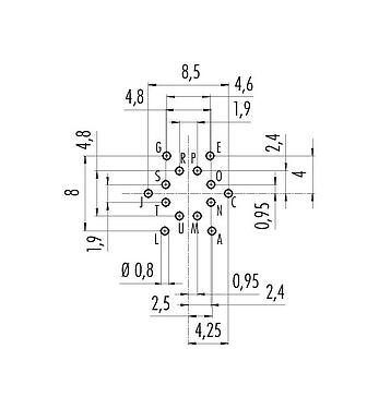 Disposizione dei conduttori 09 0054 90 14 - M16 Connettore femmina a flangia, Numero poli: 14 (14-b), non schermato, THT, IP40, montaggio anteriore