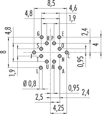 Layout dos condutores M16 Soquete de flange, Contatos: 14 (14-b), desprotegido, THT, IP67, UL 2238, M18x0,75, Montagem no painel traseiro