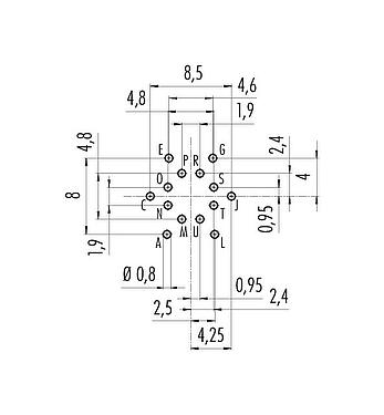 Disposition du conducteur 09 0053 90 14 - M16 Embase mâle, Contacts: 14 (14-b), non blindé, THT, IP40, Montage frontal