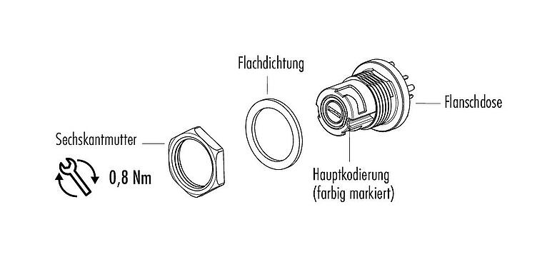 Montageanleitung Bajonett Flanschdose, Polzahl: 5, ungeschirmt, THT, IP54 ungesteckt, M13x1,0, Rückwandmontage