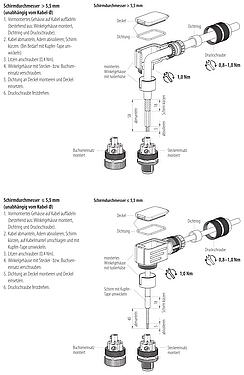 Montageanleitung M12 Winkeldose, Polzahl: 5, 5,0-8,0 mm, schirmbar, schraubklemm, IP67, UL 2238, Irisfeder