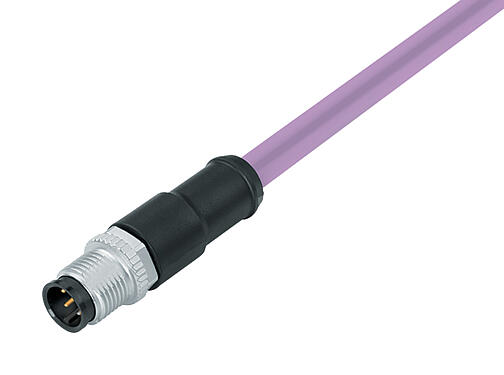 Illustration 77 2529 0000 50705-0200 - M12 Male cable connector, Contacts: 5, shielded, moulded on the cable, IP67, UL, CAN-Bus, PUR, violet, 1 x 2 x AWG 22 + 1 x 2 x AWG 24, 2 m