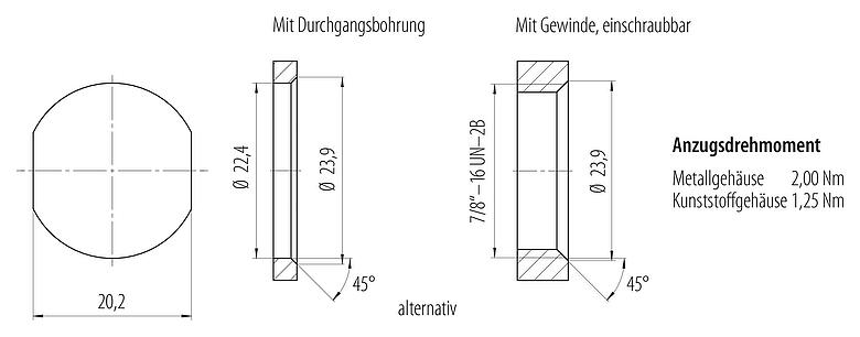 Montageanleitung / Montageausschnitt 7/8" Flanschstecker, Polzahl: 2+PE, ungeschirmt, Litzen, IP68, UL 2238, VDE, Frontmontage