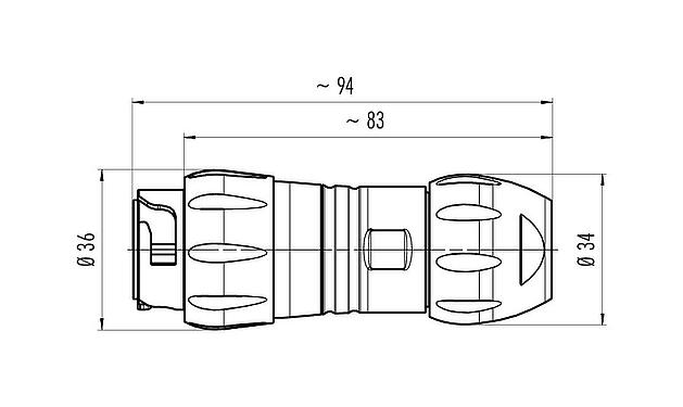 Scale drawing Bayonet Male cable connector, Contacts: 4+PE, 7.0-17.0 mm, unshielded, crimping (Crimp contacts must be ordered separately), IP68/IP69K, UL 2238, VDE, UV resistant