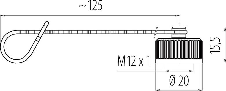 Dessin coté Capuchon de protection, IP67, pour connecteur mâle