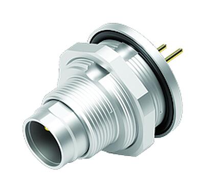Illustration M9 Male panel mount connector, Contacts: 2, unshielded, THT, IP67, M12x0.5, Rear mounting, potted