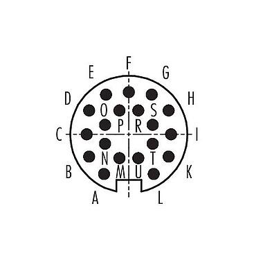 Polbild (Steckseite) M16 Kabelstecker, Polzahl: 19 (19-a), 3,0-6,0 mm, ungeschirmt, löten, IP40