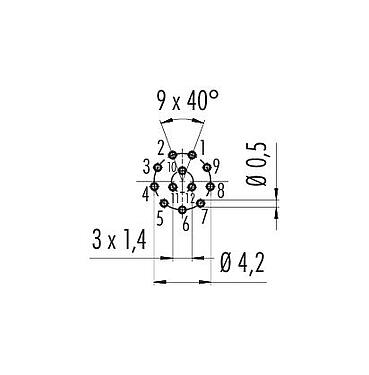 Disposizione dei conduttori 86 6119 1100 00012 - M8 Connettore maschio a flangia, Numero poli: 12, non schermato, THT, IP67, UL, avvitabile frontalmente