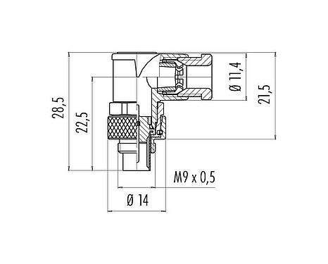 스케일 드로잉 M9 각진 플러그, 콘택트 렌즈: 5, 3.5-5.0mm, 차폐되지 않음, 솔더, IP67