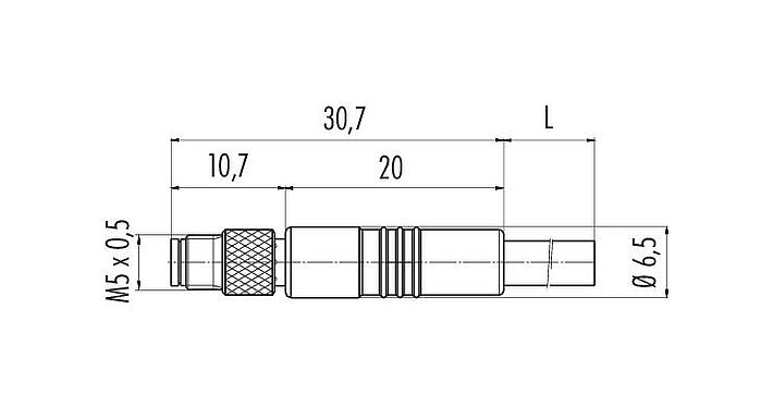 Scale drawing 77 3459 0000 50004-0500 - M5 Male cable connector, Contacts: 4, unshielded, moulded on the cable, IP67, UL, M5x0.5, PUR, black, 4 x 0.25 mm², 5 m