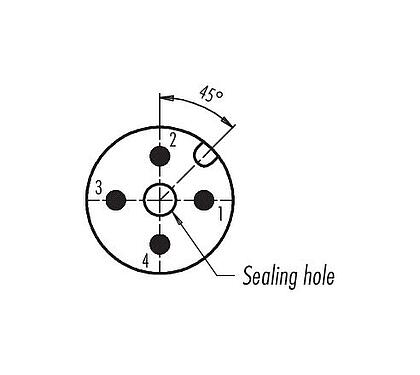 Contact arrangement (Plug-in side) 09 0431 71 04 - M12 Male receptacle, Contacts: 4, unshielded, solder, IP67