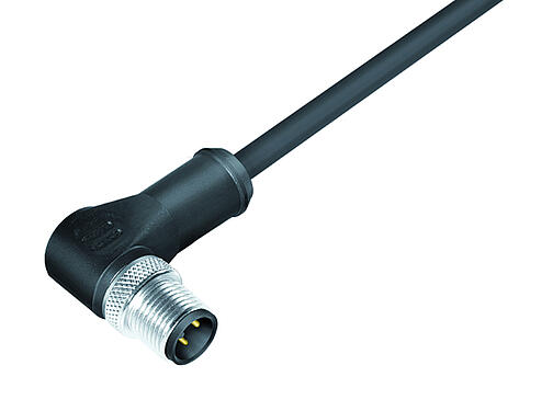 Illustration 77 3527 0000 50704-0200 - M12 Male angled connector, Contacts: 4, shielded, moulded on the cable, IP67, UL, PUR, black, 4 x 0.34 mm², 2 m