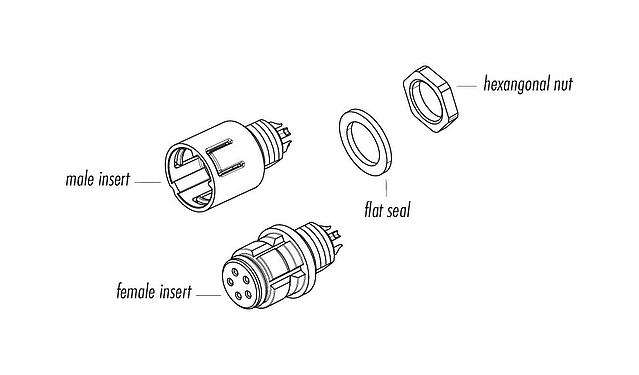 Mô tả chi tiết Snap-In Phích cắm gắn bảng, Số lượng cực : 5, không có chống nhiễu, hàn, IP67, M8x0,75, Gắn phía trước