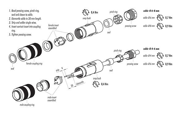 Assembly instructions 09 0171 25 08 - M16 Male cable connector, Contacts: 8 (08-a), 4.0-6.0 mm, unshielded, solder, IP67