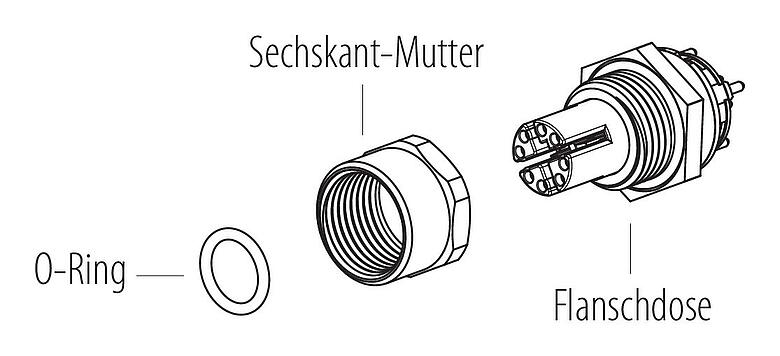 Montageanleitung M12 Flanschdose, Polzahl: 8, schirmbar, THT, IP67, UL, M12x1,0, Frontmontage
