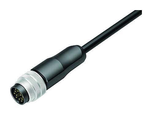 Ilustración M16 Conector de cable macho, Número de contactos: 12, blindado, moldeado en el cable, IP67, PUR, negro, 12 x 0,25 mm², 2 m