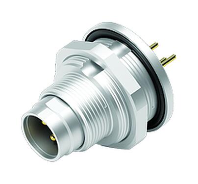 Illustration M9 Male panel mount connector, Contacts: 3, unshielded, THT, IP67, M12x0.5, Rear mounting, potted