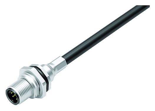 Abbildung 70 3481 288 08 - M12 Flanschstecker, Polzahl: 8, geschirmt, mit Kabel konfektioniert, IP68, M16x1,5, PUR, schwarz, 8 x 0,25 mm², Frontmontage, 0,5 m