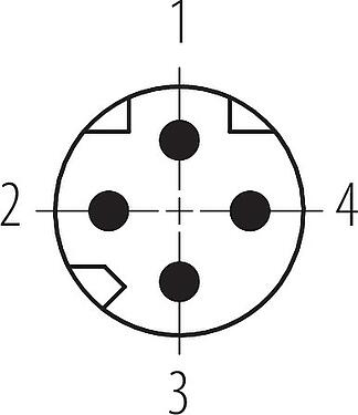 Contact arrangement (Plug-in side) M8 Male angled panel mount connector, Contacts: 4, shieldable, THT, IP67, Rear mounting, potted