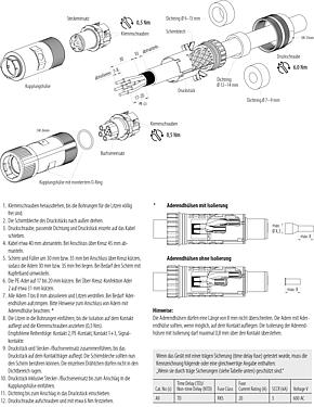 Montageanleitung Bajonett Kabelstecker, Polzahl: 6 (3+PE+2), 7,0-14,0 mm, schirmbar, schraubklemm, IP67 gesteckt und verriegelt, UL 2237