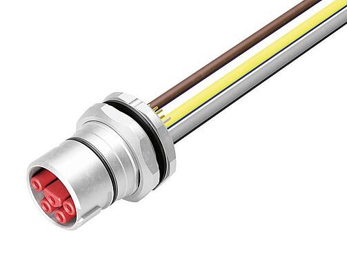 Illustration B23 Female panel mount connector, Contacts: 9 (4+PE + 4), THT, IP65/IP67, Rear mounting, with stranded wires, ENP: Power pin / Data socket