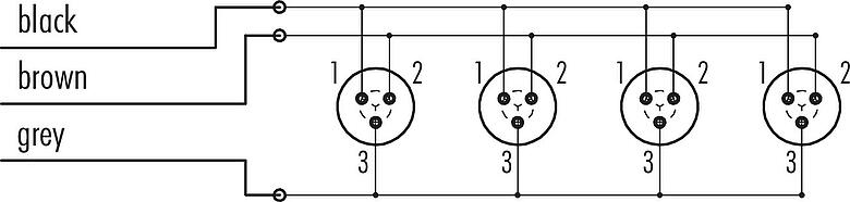 Kábel kialakítás Snap-In 4 utas elosztó, : 3, árnyékolatlan, kábelre öntött, IP67, 3 x 0,75 mm²